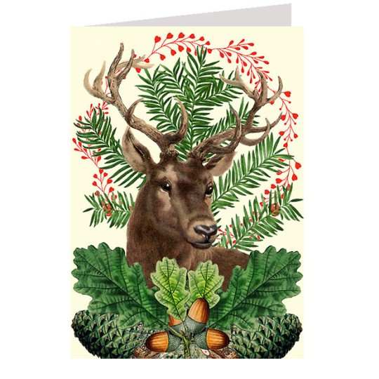 Deer and Greenery Christmas Card ~ England